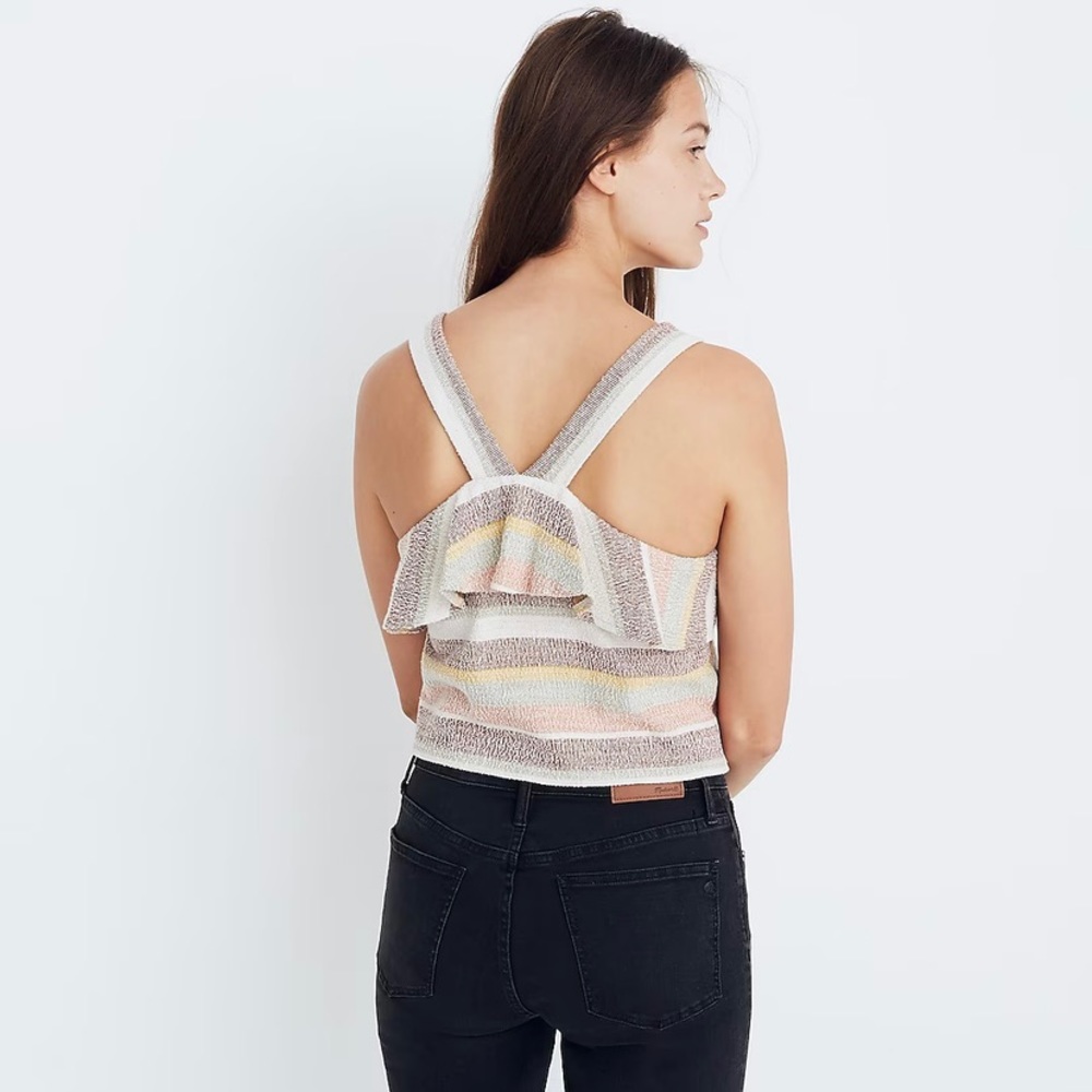Madewell Texture & Thread Striped Ruffle Tie-Front Tank - Picture 3 of 14